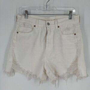 American Eagle Shorts Women’s 8 white  distressed hi rise mom denim  festival